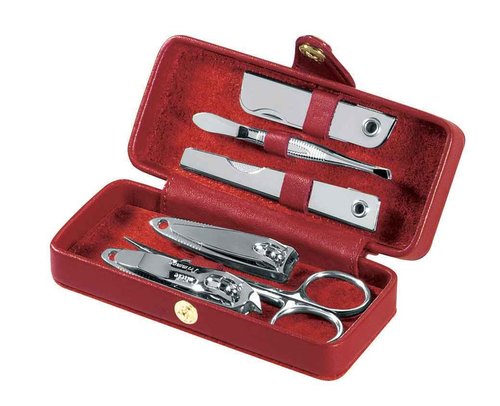 Royce Leather Suede Lined Travel Manicure Set, Black, One Size