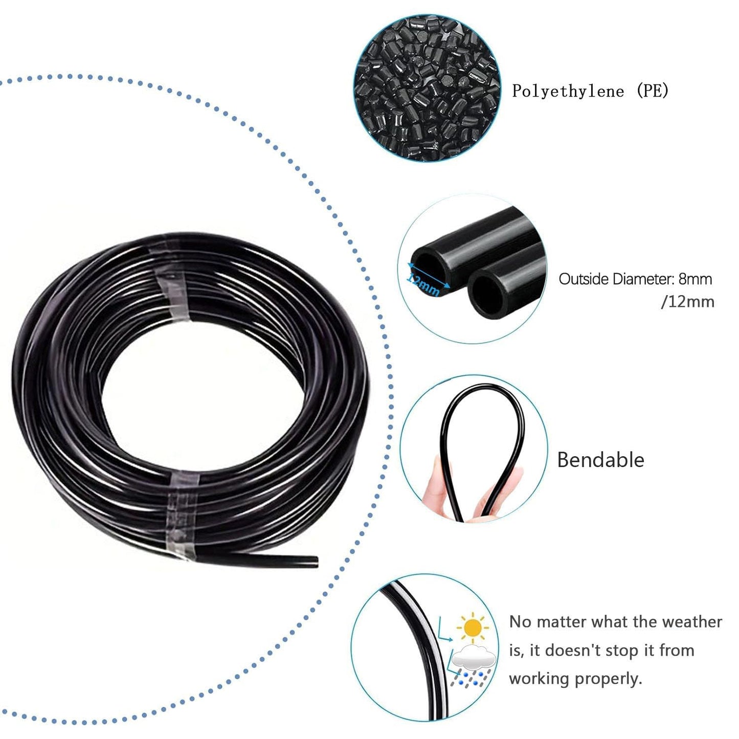 Garden Watering System, Greenhouse Mist Drip Irrigation Kit, 64.5 Ft Hanging Plant Watering System with 20 Three-Way Atomizing Nozzle and 12mm Irrigation Tubing Hose, Gold