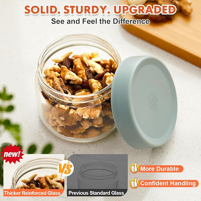 4 Pack 10oz Borosilicate Glass Jars with Lids – Fits 1 Cup Recipes and Toppings – Freezer to Oven Safe (-4°F to 446°F) Meal Prep Containers for Chia Pudding, Overnight Oats, Yogurt