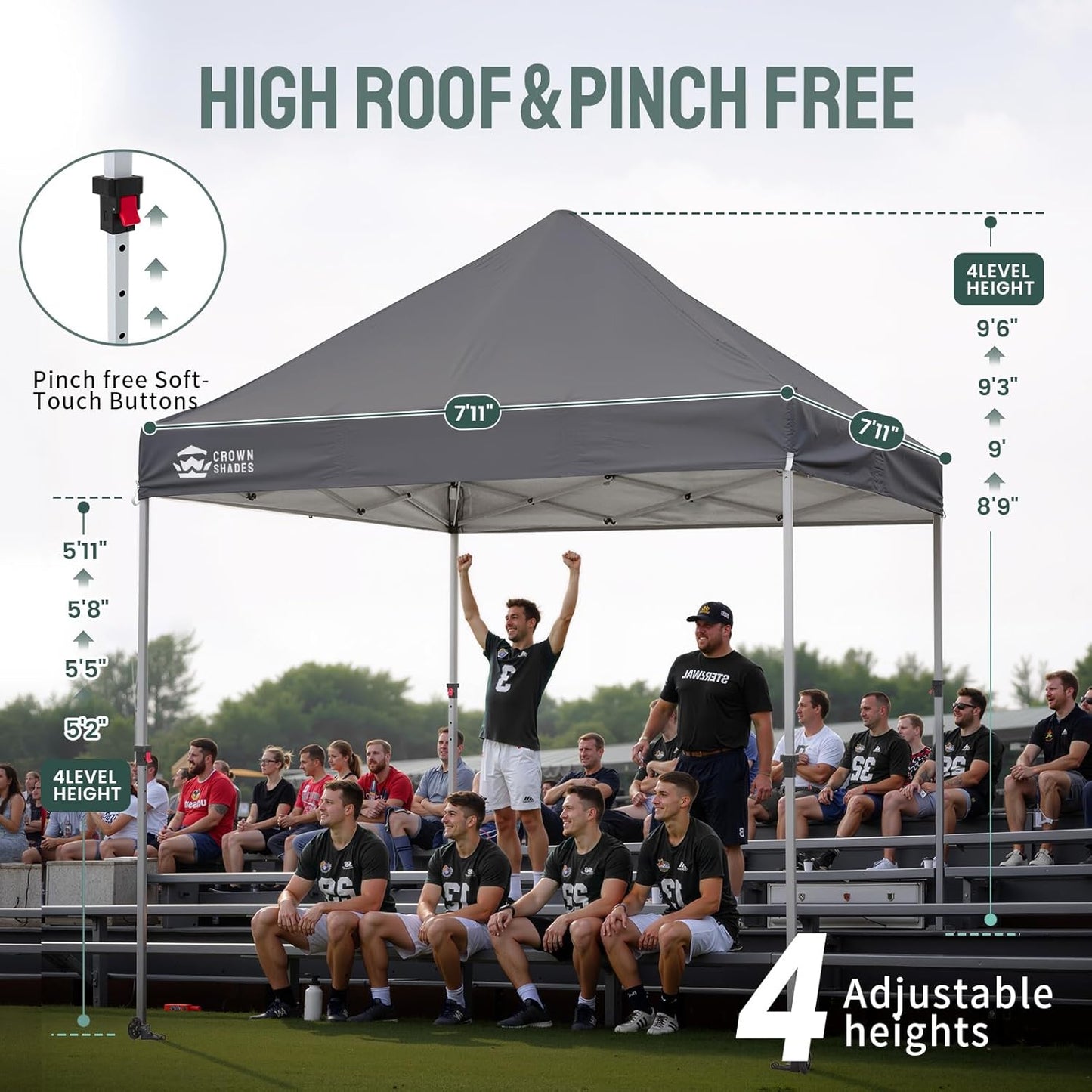CROWN SHADES Pop Up Canopy Tent, 8x8 Commercial Canopy Tent with 4" Wheels, 4 Upgraded Weights, Patented Centerlock, 400D Strength Oxford Fabric, Sto'N Go Bag, Gray