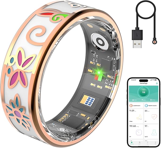 Enamel Craft Smart Ring for Women & Men, No Subscription Fitness Tracker with Heart Rate, Sleep Tracking, SpO2 – IP68 for Android & iOS (Enamel Color, 8)