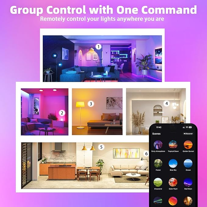 Smart Light Bulbs 2Pack, Color Changing Light Bulb Works w/Alexa Google Home, 9W A19 E26 800LM RGBTW Colored LED Bulbs, 50+ DIY Scenes, Music Sync, App & Voice Control WiFi Light Bulbs