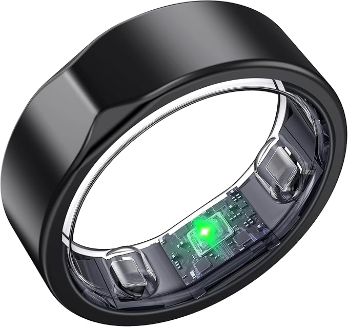 Smart Ring for Women Men, Titanium Fitness Ring with Heart Rate, Stress & Sleep Monitoring,Step & Calorie Counter, 5ATM Waterproof for iPhone and Android,No Subscription Fee (Black, 7)