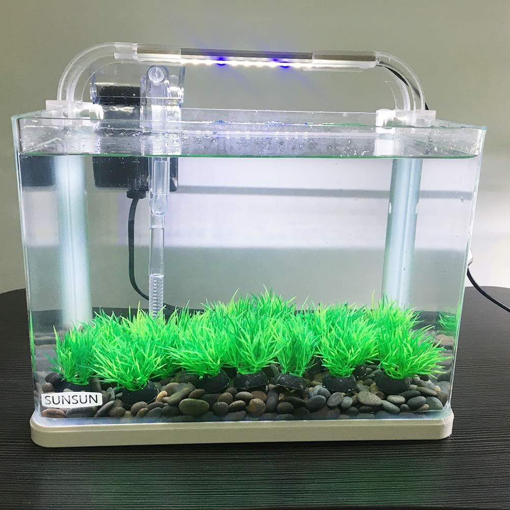 Smoothedo-Pets Aquarium Plant Fish Tank Decoration 20 Pieces Small/1" Tall Plastic Artificial Plant Goldfish Hidden Mini Grass Set (Green-C)