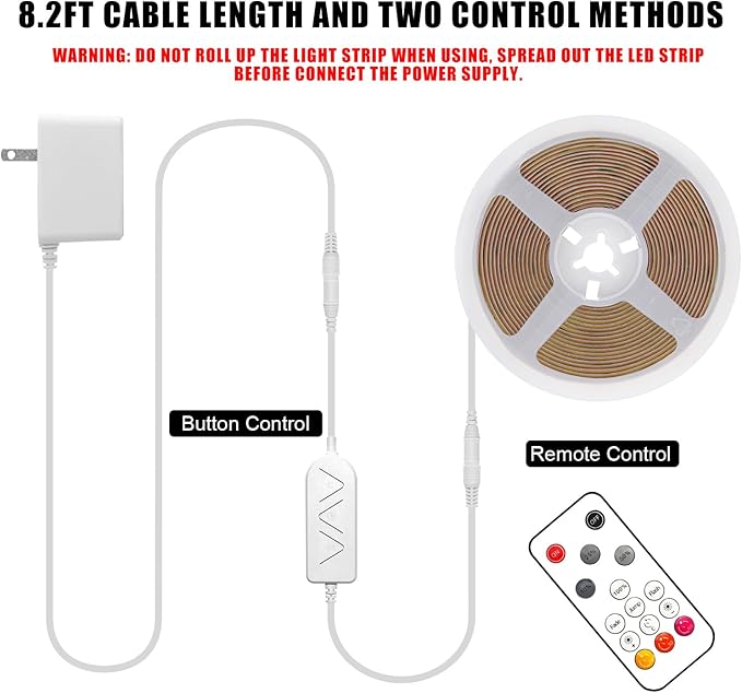 Tatazone 32.8ft 6500K White COB Led Strip Light with RF Remote, Dimmable CRI93+ Bright Daylight White COB Light Strip, Indoor Led Lights for Kitchen, Bedroom, Cabinet