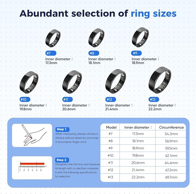 BIEMHA Smart Ring for Women & Men, Health Tracker with Sleep，Exercise Monitoring, iOS&Android Compatible, IP68 Waterproof, No Subscription, 5-Day Battery (Rose Gold, 7)