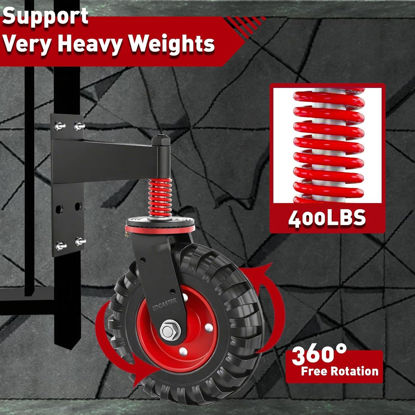 Heavy Duty Gate Wheel, 5" Double-Welded,400lb Capacity for Metal Tube & Wooden Gates, 360° Swivel Spring-Loaded Caster with 2 Installation Kits