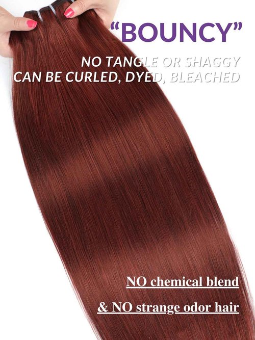 HERMOUS 13A Double Drawn Reddish Brown Straight Human Hair Bundles, Full and Thick Copper Red 100% Brazilian Raw Hair 3 Weave Auburn Colored 33B Brownish Straight Bundles 12 14 16 Inch Sew In