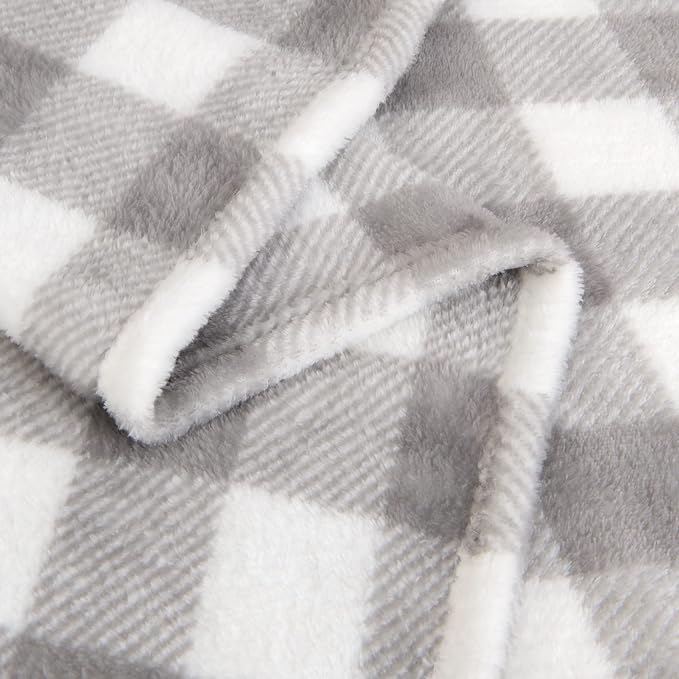 BEDELITE Fleece Throw Blanket for Couch Sofa Bed, Buffalo Plaid Decor Grey and White Checkered Blanket, Cozy Fuzzy Soft Lightweight Warm Blankets for All Seasons