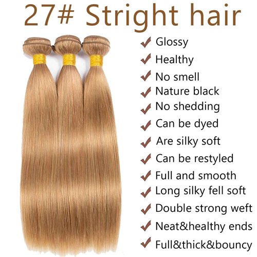 Fabimiya 22 24 26 Inch Human Hair Bundles Honey Blonde 27# Straight Bundles Human Hair 100% Unprocessed Soft Sewn In Hair with Double Weft for Black Women