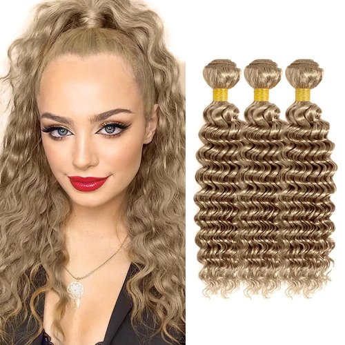 Ash Blonde Bundles Human Hair Blonde Deep Wave Bundle #22 Human Hair 3 Bundles 20 22 24 inch Color #22 Deep Wave Bundle