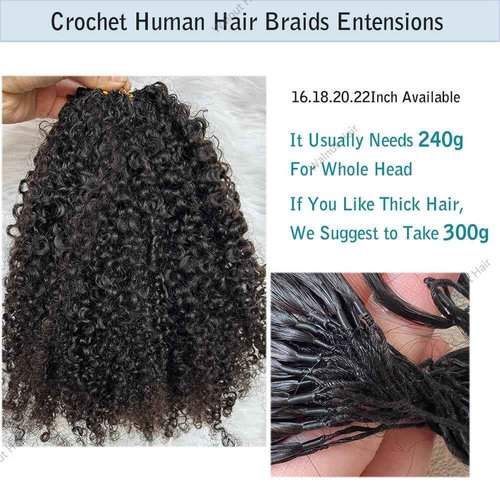 Knotless Pre Separated Crochet Human Hair Extensions Afro Kinky Curly Mongolian Virgin Braiding Hair Invisible Pre Looped Feather Braids Bundles For Black Women Walnut Hair 22inch 60g