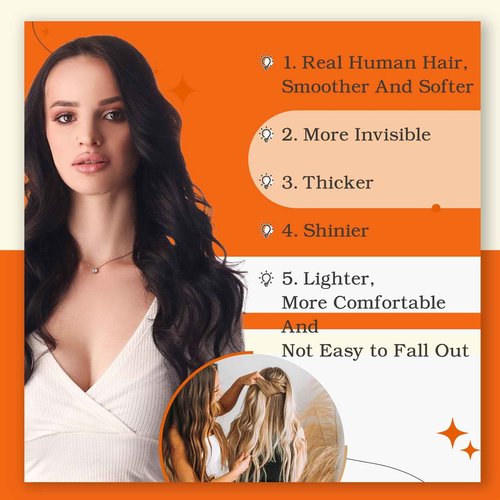 Full Shine Black Tape in Real Human Hair Extensions - 24 & 20 Inch Jet Black Natural - 50Grams Soft Hair Extensions