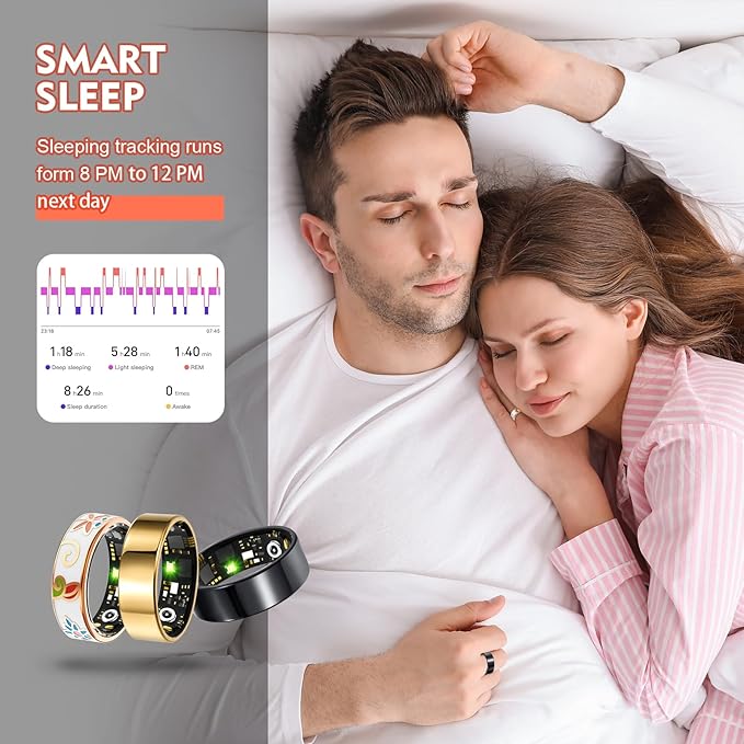 Smart Ring Health Tracker for Women Men, Sleep Tracker with Heart Rate,SPO₂,Blood Pressure, Fitness Ring for Activity Monitoring, No Subscription, Step Tracker Ring for iOS&Android (Gold, #7)