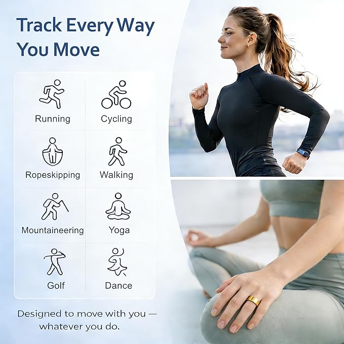 Smart Ring Health & Fitness Tracker for Men & Women, Heart Rate, SPO₂, Sleep & Activity Monitoring, IP68 Waterproof, Long Battery Life, Family Care Mode, No Subscription Fee (Gold, 11)
