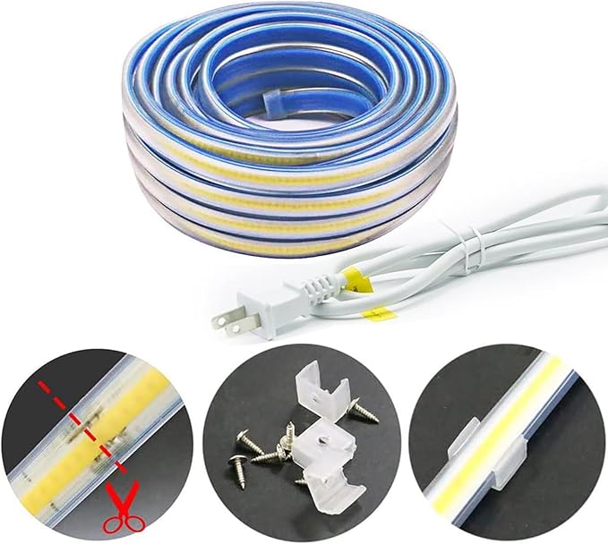 2 Meter Light Strips AC 110V LED Strip Lights IP67 Waterproof Flexible 4000K White LED Rope Lights 6.56 Feet for Under Cabinet Home and Garden(White, 6.56ft)