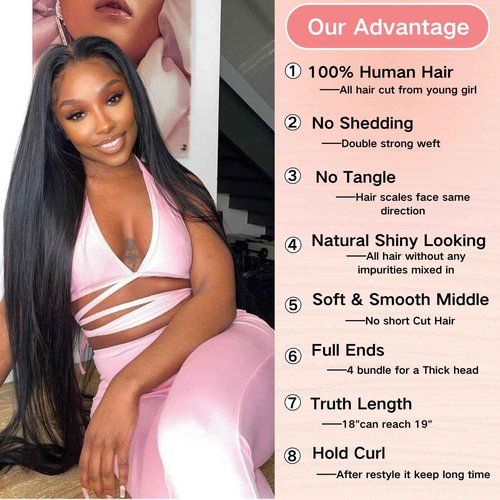 Aliprincess 12A Human Hair Bundles 16 18 20 22 4 Straight Bundles 100% Unprocessed Brazilian Virgin Hair Deals Human Hair Extensions Quick Weave Natural Black for Women