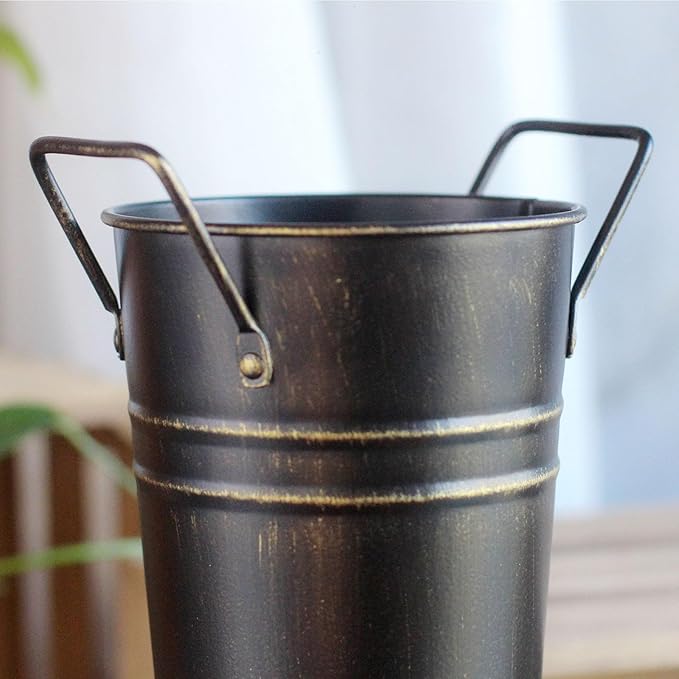 Metal Umbrella Stand Standing Umbrella Holders Bin Canes , Perfect for Entryway and Porch Use, Ideal Organizer for Home and Office Rustic Floral Bucket Floor Vase for Entryway Porch Indoor (black)