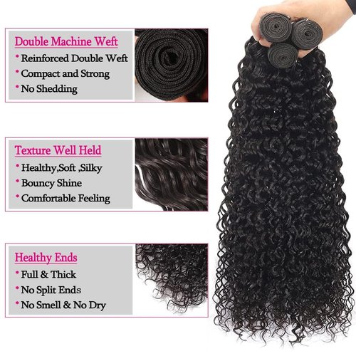 Giginger Bundles Human Hair 16 18 20 Inch Water Wave Brazilian Virgin Curly Human Hair Bundles Unprocessed Quick Weave Soft Sewn In Hair Extensions for Black Women