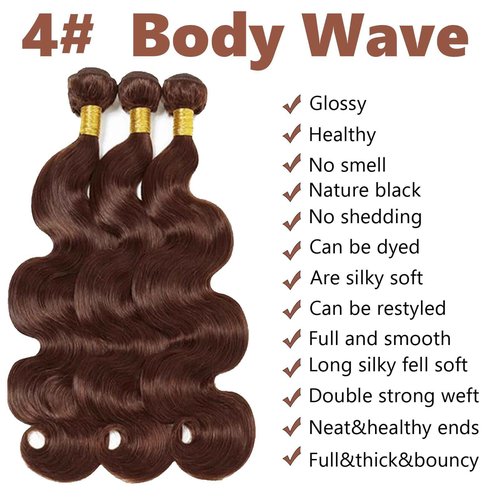 Fabimiya 22 24 26 Inch Human Hair Bundles Chocolate Brown 4# Body Wave Bundles Human Hair 100% Unprocessed Soft Sewn In Hair with Double Weft for Black Women