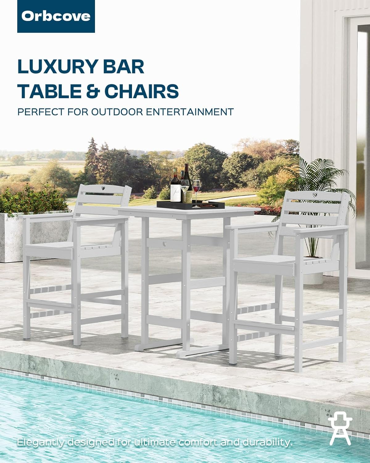 Tall Adirondack Chairs Set of 4, HDPE Wood Balcony Adirondack Chairs Set with Heart Cutout Design, Weather-Resistant Bar Height Furniture for Deck, Porch, Pool (White)