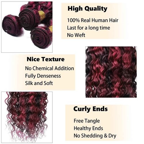 Fabimiya 24 26 28 inch Burgundy P1B/99J Deep Wave Human Hair Bundles Wine Red Human Hair Bundles Unprocessed Burgundy Soft Sewn In Hair with Double Weft for Black Women