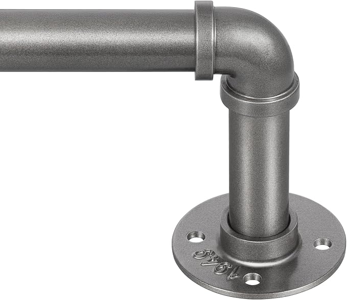 Zeerobee Curtain Rods for Windows 32 to 48, 1 Inch Industrial Wrap Around Grey Curtain Rod, Indoor/Outdoor Room Divider Adjustable Drapery Pole, 32"-48"