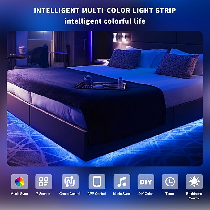 Pandery RGB COB LED Strip Light with Remote and app Control,Music Synchronized Color Change 24V RGB led Strip,25FT/7.5M,8mm Wide,Indoor RGB Lights for Bedroom,Game Room,Bar,Party