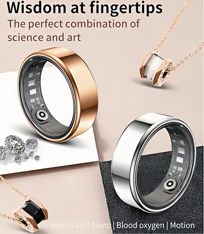 Smart Health Ring, Fitness Tracker with Heart Rate, Blood Oxygen, Blood Pressure, Sleep & Step Monitoring, Waterproof, Compatible with iOS & Android, No Subscription Required (Silver, 8)