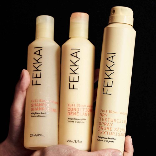 FEKKAI Brilliant Gloss Travel Bundle - Full Blown Volume Shampoo (2 oz) and Conditioner (2 oz), Brilliant Gloss Glass Hair Anti-Frizz Oil Serum (3.4 oz) + Full Blown Volume Texturizer (1.7 oz)
