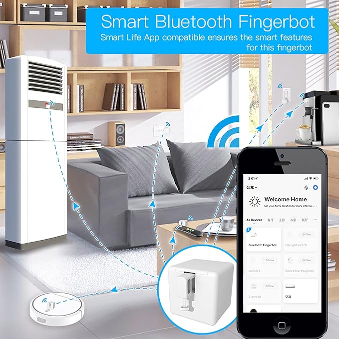 Smart Switch Button Pusher: Bluetooth Fingerbot Plus with Toolkit for Any Buttons & Switches, Tuya App Control,No Wiring Switch Bot Button, Add a Blutooth Hub Compatible with Alexa Google Home (White)