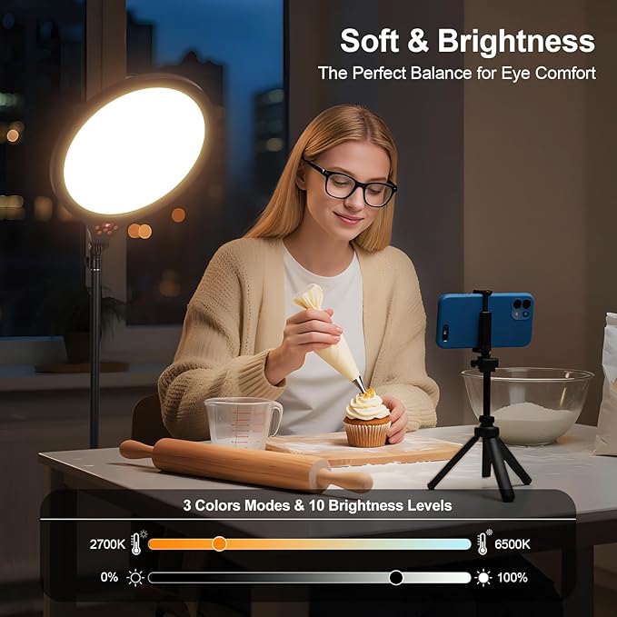 Ring Light with Stand, 14" Professional LED Camera Lighting for Video Recording, Adjustable Height Content Creator Essentials Kit, Selfie Ring Light for TikTok YouTube