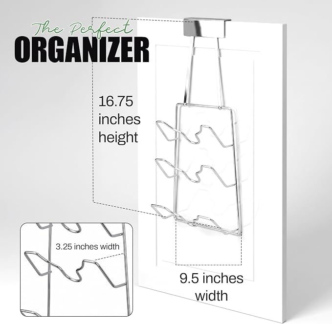 Evelots 2-in-1 Pot Lid Organizer with Towel Holder - 2 Pack, 3-Tier Cabinet Door Rack - Space-Saving Kitchen Organizer for Glass or Metal Pan Lids & Towels - Over the Door Design - Chrome