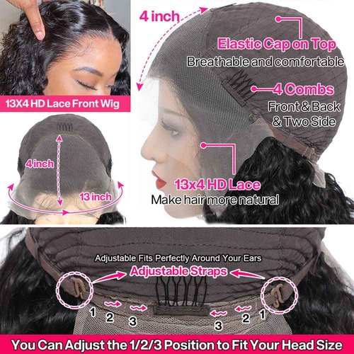 Alimog Water Wave Lace Front Wigs Human Hair HD Wet and Wavy Lace Front Wigs Human Hair 28 Inch Curly Lace Front Wigs Human Hair Pre Plucked Natural Color