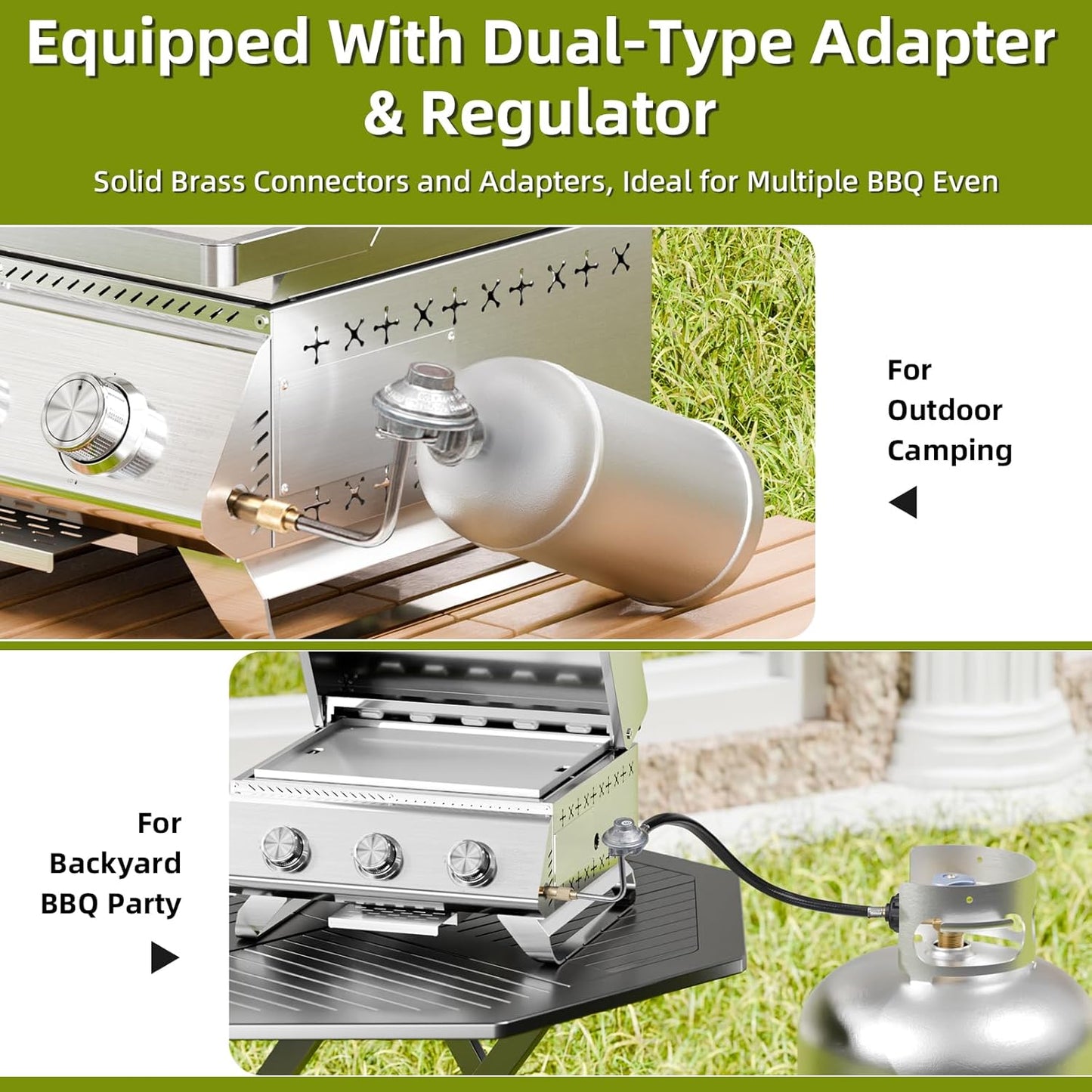 3-Burner 24,000 BTU Portable Flat Top Propane Gas Grill, Heavy-Duty Stainless Steel 2-in-1 Tabletop Grill and Griddle Combo for Commercial BBQ, Outdoor Cooking, Camping,Tailgates & Backyard