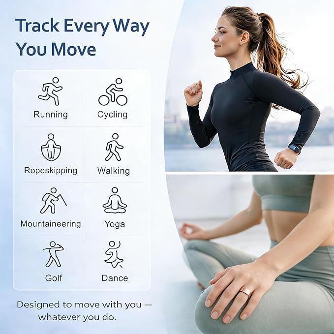 Smart Ring Health & Fitness Tracker for Men & Women, Heart Rate, SPO₂, Sleep & Activity Monitoring, IP68 Waterproof, Long Battery Life, Family Care Mode, No Subscription Fee (Rose Gold, 10)