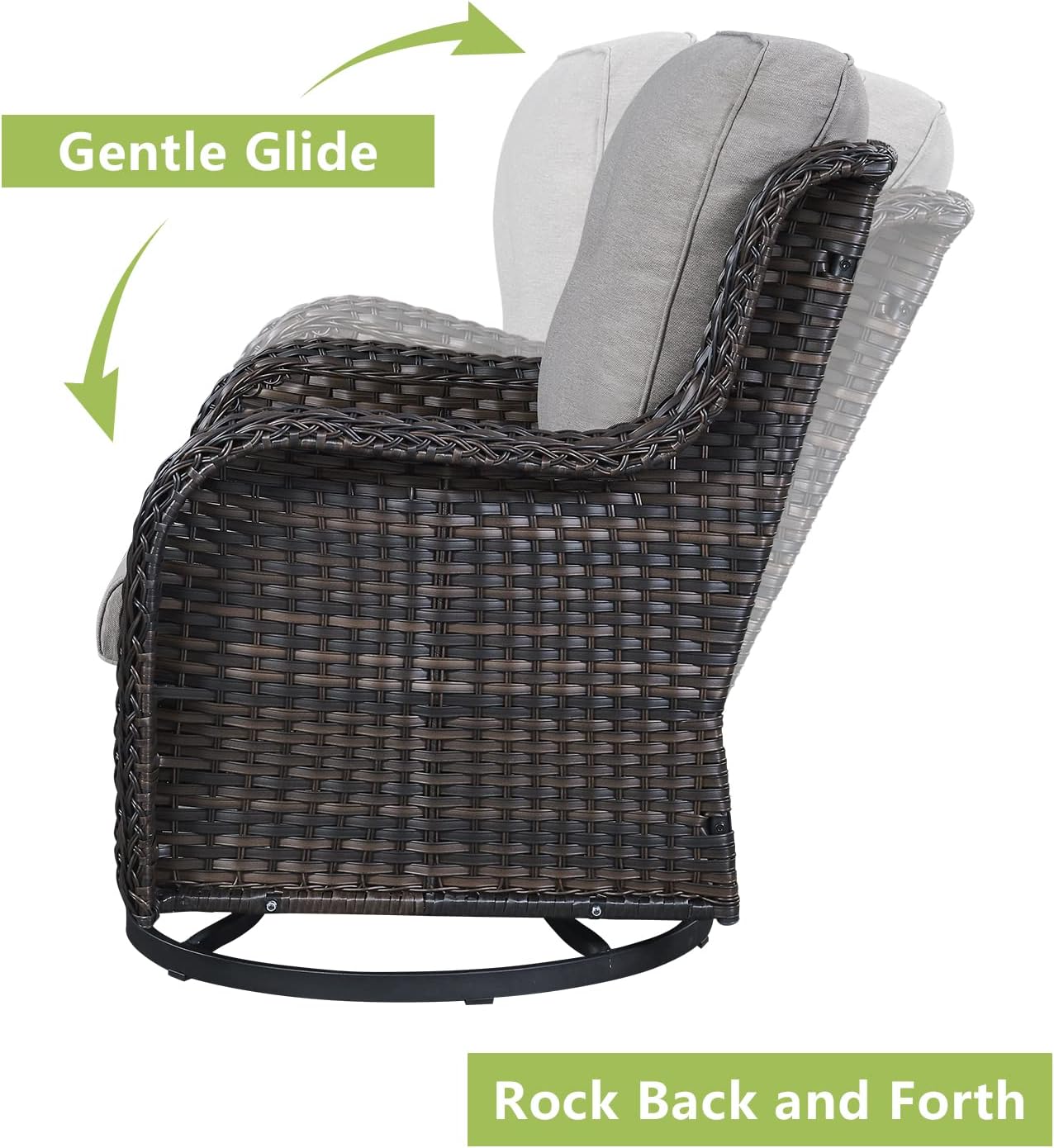 Outdoor Wicker Patio Furniture Set - 6 Piece Rattan Patio Conversation Set with 2 Rocking Swivel Chairs,2 Ottomans,1 Loveseat and 1 Side Table for Porch Deck Backyard Garden(Brown/Grey)
