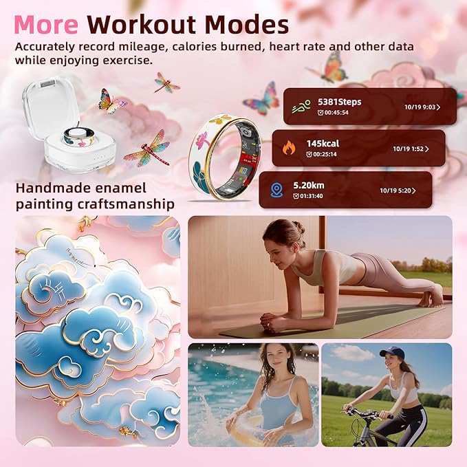 Smart Ring Health Tracker, Men & Women, Featuring a Heart Rate Monitor, Sleep Tracker, 8 Exercise Modes, Step Counter, IP68 Waterproof(White, 10)