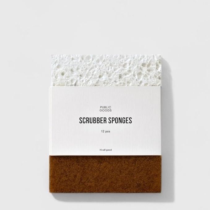 Public Goods Scrubber Sponge | Cleaning & Scrubbing Sponges for Dishes & Kitchen Sink | Natural, Plant-Based Sponges | Pack of 12