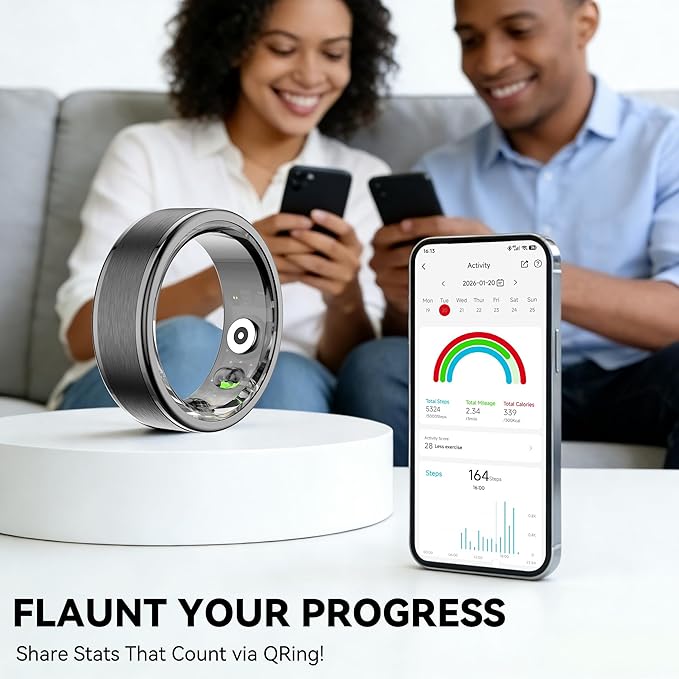 Smart Ring for Women Men,Fitness Ring with 24/7 Activity Tracking,Stress,Sleep Monitoring,No APP Subscription Fees,Compatible with iOS & Android, HarmonyOS Black, 10#
