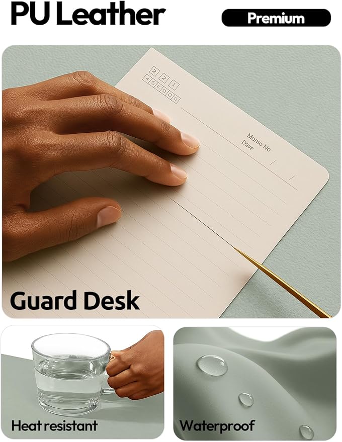 YSAGi Leather Desk Protector, Office Mat, Large Mouse Mat, Non-Slip PU Leather Blotter, Laptop Desk Mat, Waterproof Writing Pad for Office and Home(Grayish Green, 63" x 17.2")