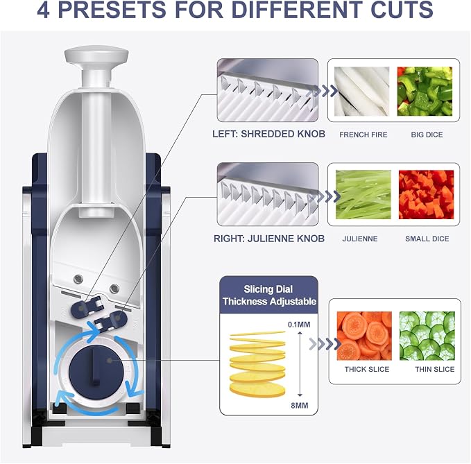 SupMaKin Safe Mandoline Slicer for Kitchen, Potato Slicer, All in 1 Vegetables Slicer and Chopper, French Fry Cutter, Adjustable Thickness, Dishwasher Safe Chopping Artifact Gift (Blue)