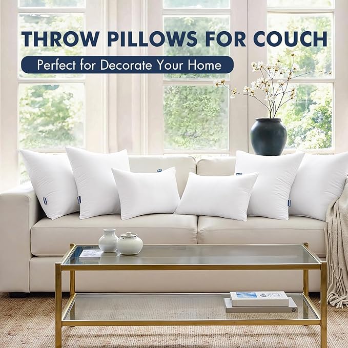 MIULEE Throw Pillows Inserts, Pack of 2 14x20 Inch 100% Virgin Fiber Filling Bed Couch Pillows