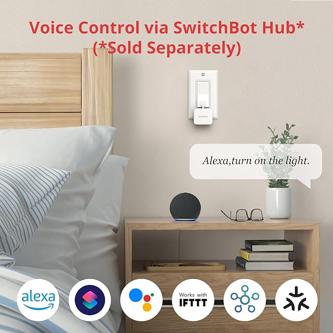 Switchbot Smart Switch Button Pusher (Bluetooth) – Fingerbot for Rocker Switch/One-Way Buttons, App Timer Control, No Wiring, Optional Hub Required for Voice/Remote, White