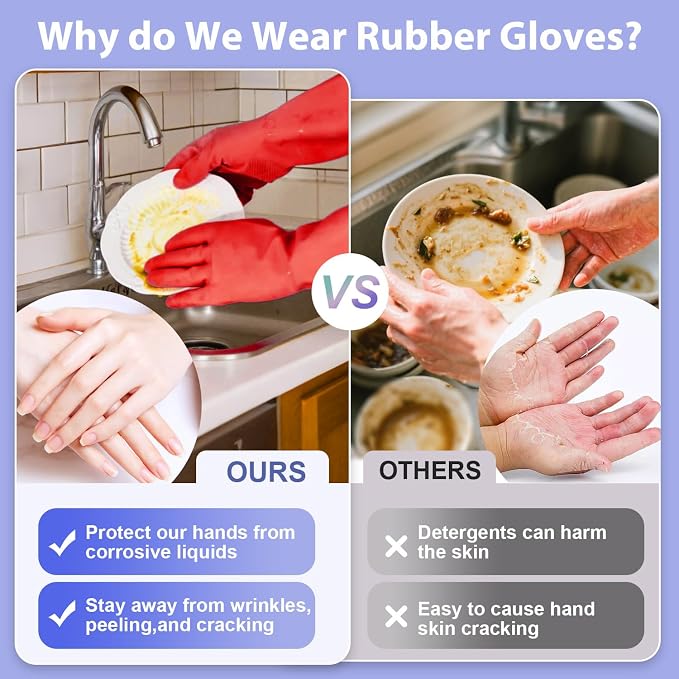 Rubber Kitchen Dishwashing Gloves - 4 Pairs Colorful Reusable Cleaning Gloves for Kitchen Washing Dishes and Household Cleaning(Small, Yellow+Red)