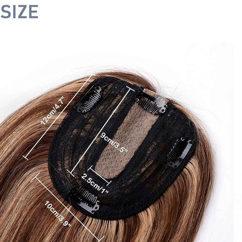 SEGO Clip in Hair Topper for Women, No Bangs Remy Human Hair Toppers, Silk Base Top Wiglet Hairpieces for Hair Loss Thinning Cover Grey 4 Clips