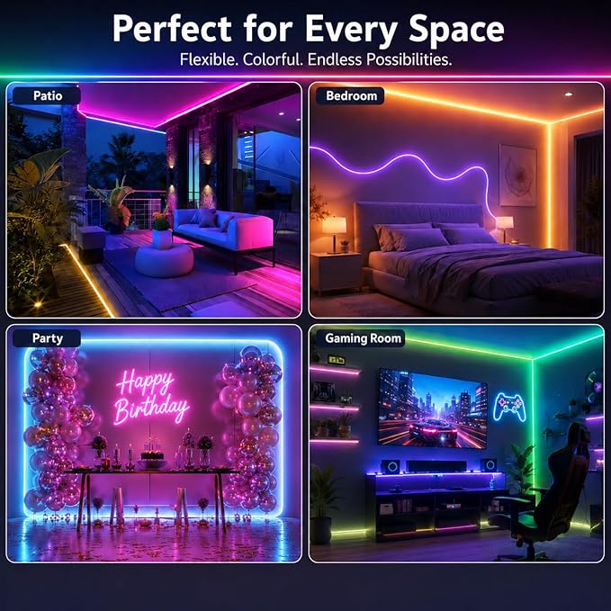 Neon Rope Lights - 32.8Ft Flexible LED Rope Lights,24V RGB Rope Lights Control with App/Remote Multiple Modes,DIY Design, IP65 Waterproof Strip Lights for Bedroom Room Outdoors Decor