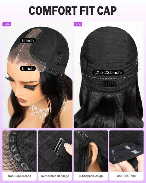 Megalook hair Wear and Go Glueless Wigs Human Hair Pre Plucked Pre Cut 6x6 HD Lace Closure Wigs Human Hair Body Wave Lace Front Wig Pre Bleached Knots Glueless Wig 20 Inch