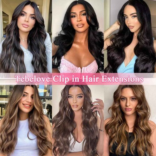 Tebelove Clip in Hair Extensions Real Human Hair 4.3oz/120g Clip ins 100% Brazilian Remy Human Hair Extension for Women 8pcs Per Set with 18 Clips Double Weft (24 Inch #1B Natural Black)