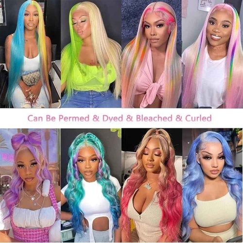 BINF 613 Blonde Lace Front Wig - Human Hair, 13x4 Straight, Pre-Plucked, 28 Inch, 180% Density, Glueless Bleached Knots